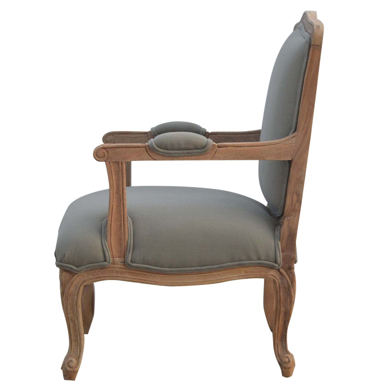 French Style Upholstered Armchair - Solid Mango Wood Accent Chair for Living Room - product view 4 showing handcrafted...