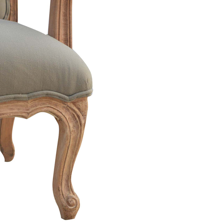 French Style Upholstered Armchair - Solid Mango Wood Accent Chair for Living Room - product view 3 showing handcrafted...