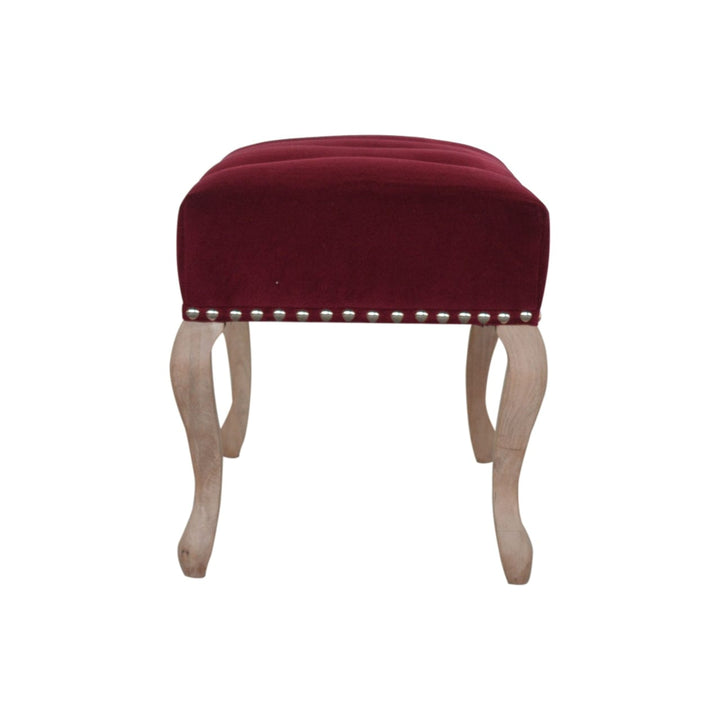 French Style Wine Red Bench - Solid Mango Wood Seating Furniture for Entryway - product view 8 showing handcrafted solid...