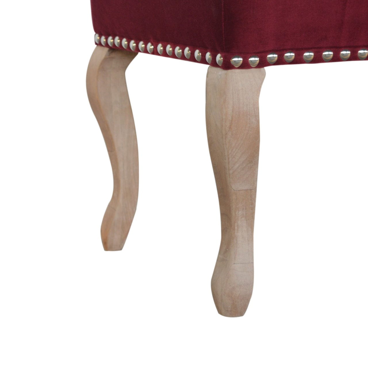 French Style Wine Red Bench - Solid Mango Wood Seating Furniture for Entryway - product view 7 showing handcrafted solid...
