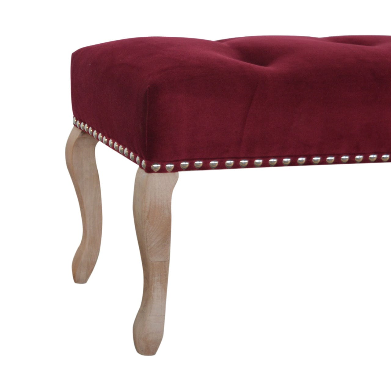 French Style Wine Red Bench - Solid Mango Wood Seating Furniture for Entryway - product view 6 showing handcrafted solid...