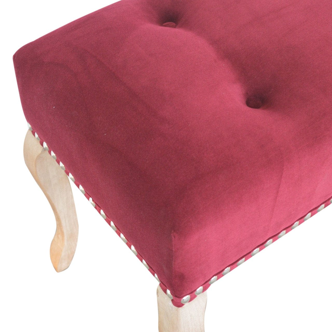 French Style Wine Red Bench - Solid Mango Wood Seating Furniture for Entryway - product view 5 showing handcrafted solid...