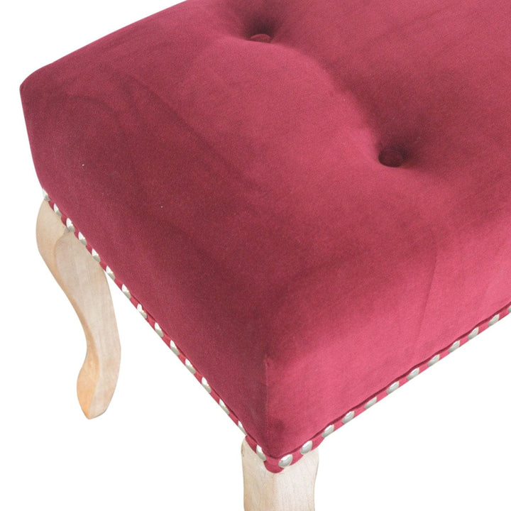 French Style Wine Red Bench - Solid Mango Wood Seating Furniture for Entryway - product view 5 showing handcrafted solid...
