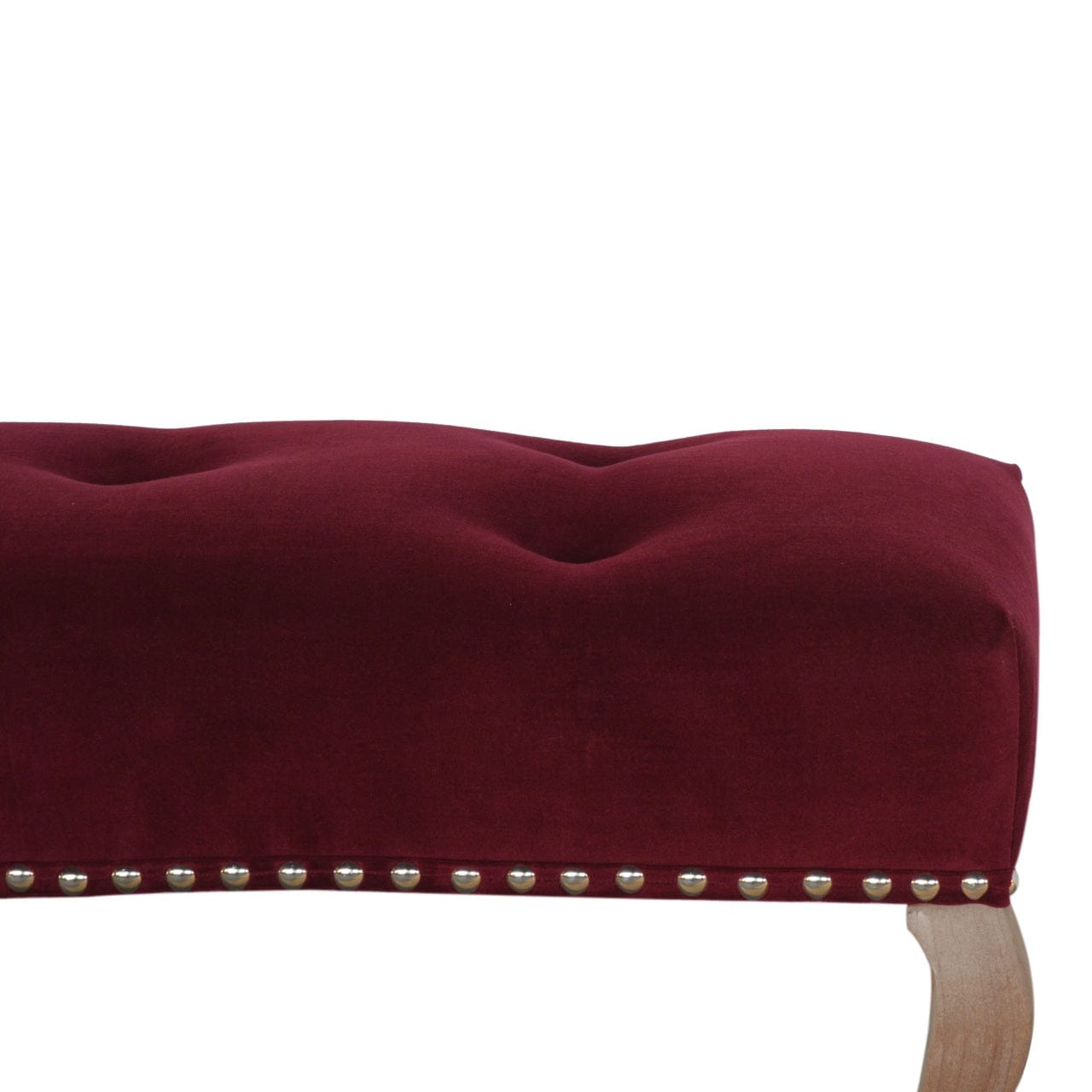 French Style Wine Red Bench - Solid Mango Wood Seating Furniture for Entryway - product view 4 showing handcrafted solid...
