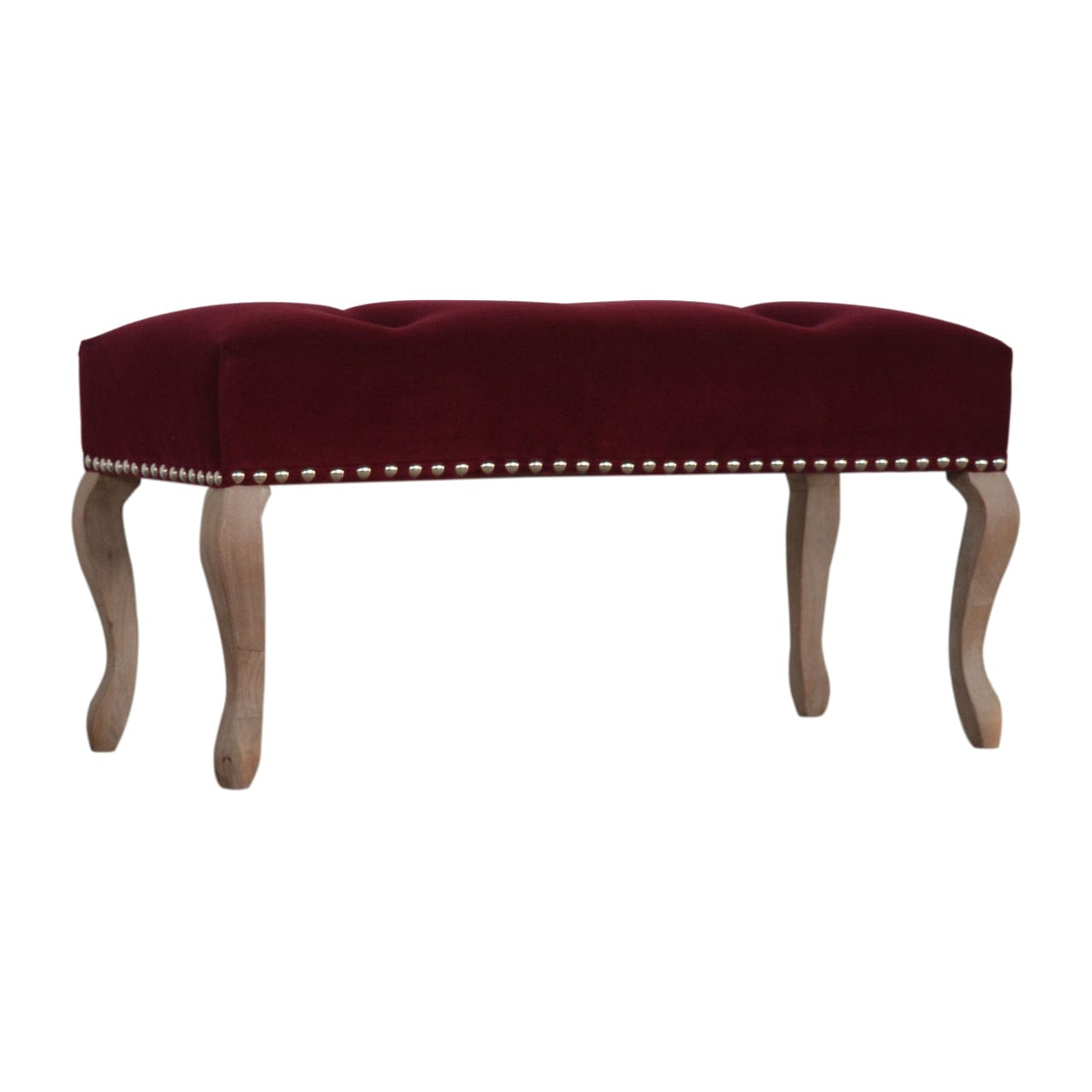 French Style Wine Red Bench - Solid Mango Wood Seating Furniture for Entryway - product view 3 showing handcrafted solid...