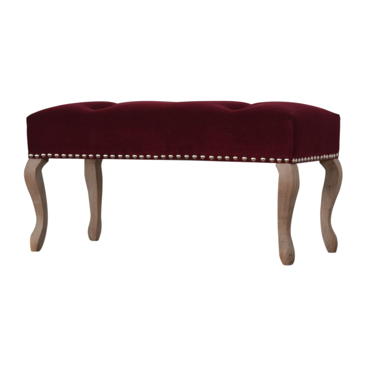 French Style Wine Red Bench - Solid Mango Wood Seating Furniture for Entryway - product view 2 showing handcrafted solid...