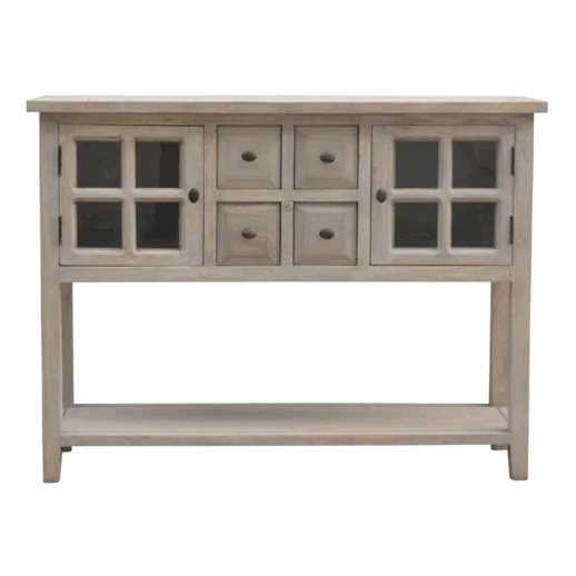 Functional 2 Door 4 Drawer Glazed Console - Entryway & Hallway Table in Solid Mango Wood - product view 8 showing...