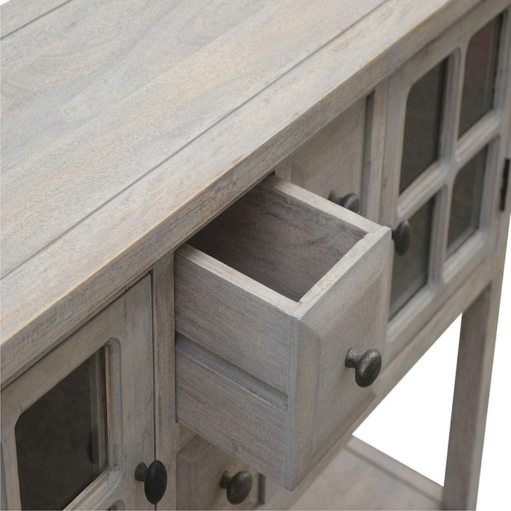 Functional 2 Door 4 Drawer Glazed Console - Entryway & Hallway Table in Solid Mango Wood - product view 4 showing...