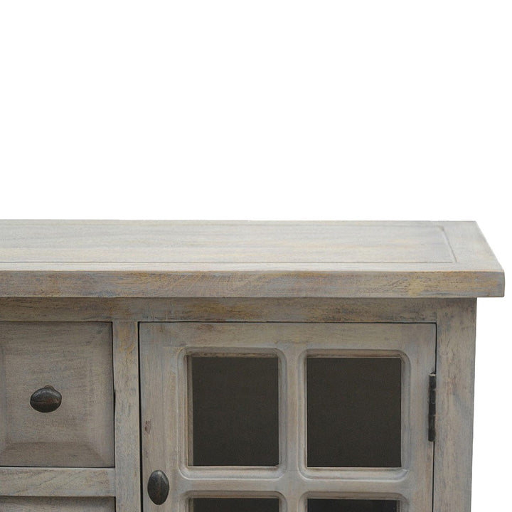 Functional 2 Door 4 Drawer Glazed Console - Entryway & Hallway Table in Solid Mango Wood - product view 3 showing...