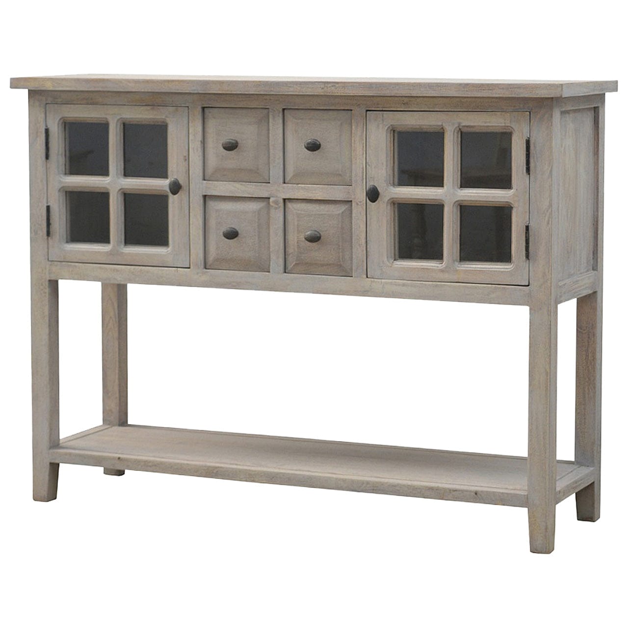 Functional 2 Door 4 Drawer Glazed Console - Entryway & Hallway Table in Solid Mango Wood - product view 2 showing...