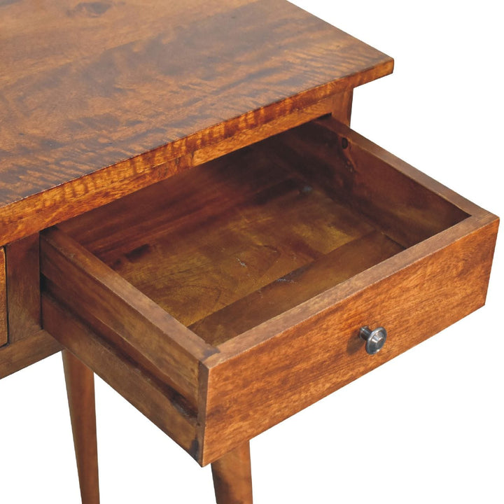 Functional 3 Drawer Chestnut Console Table - Entryway & Hallway Table in Solid Mango Wood - product view 7 showing...