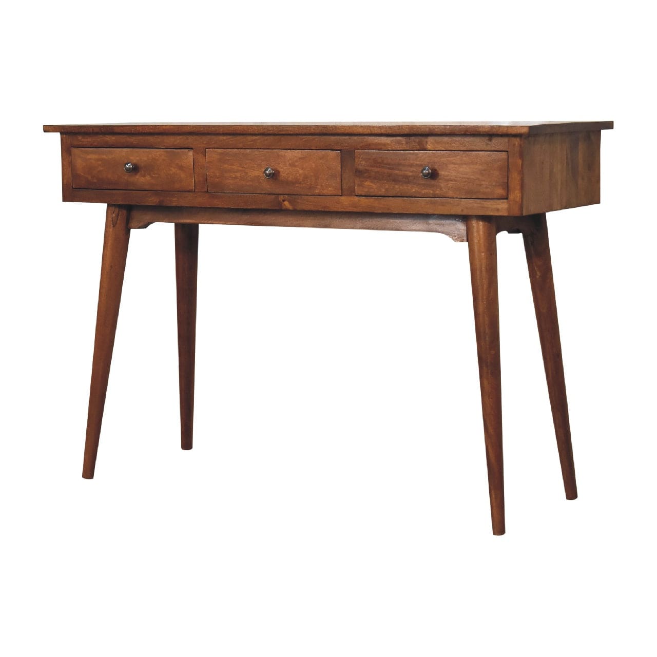 Functional 3 Drawer Chestnut Console Table - Entryway & Hallway Table in Solid Mango Wood - product view 3 showing...