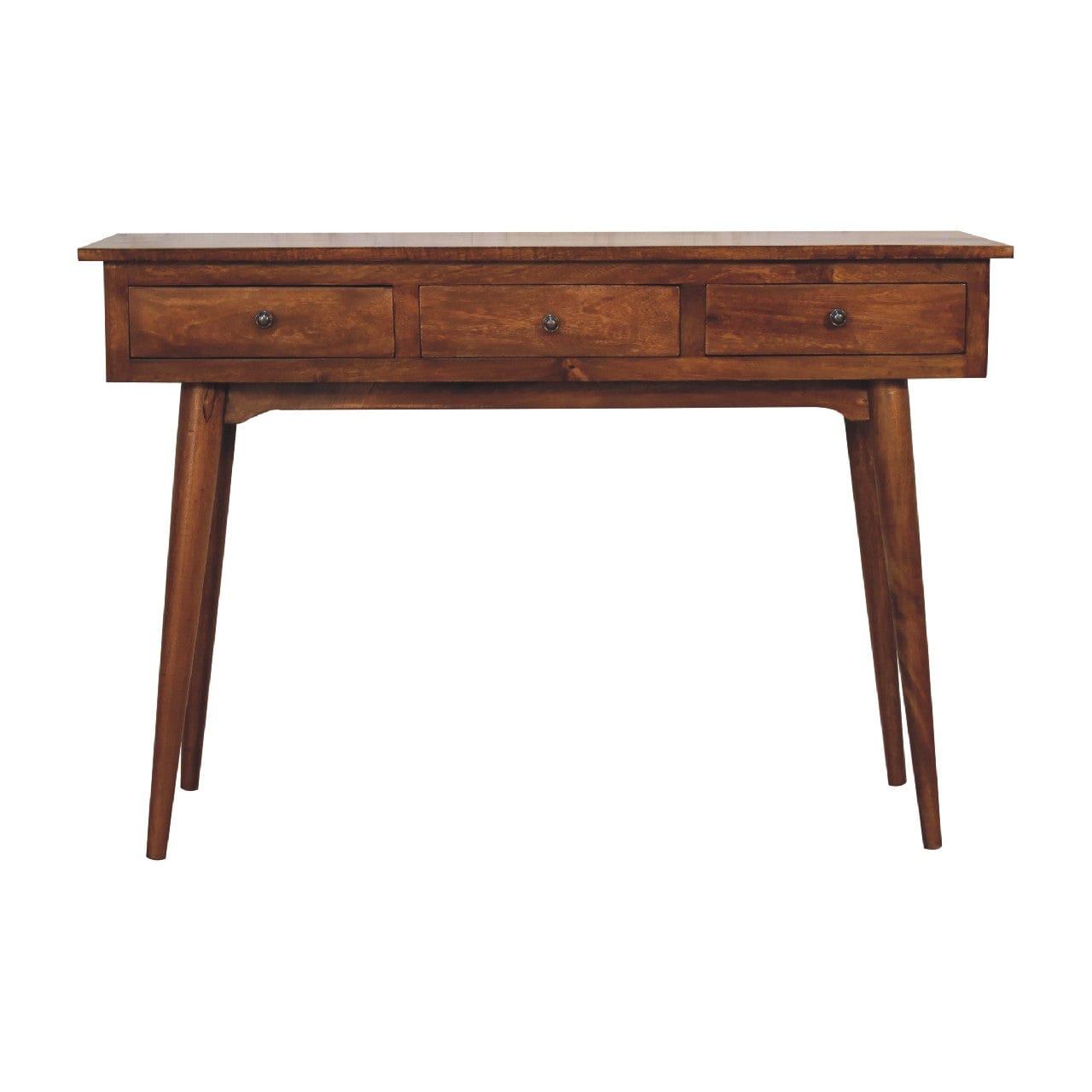 Functional 3 Drawer Chestnut Console Table - Entryway & Hallway Table in Solid Mango Wood - product view 2 showing...