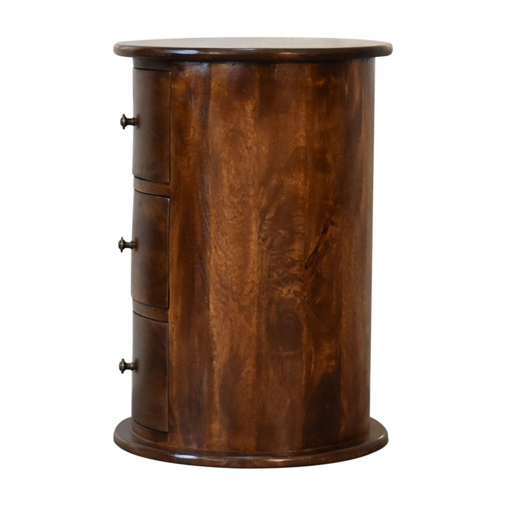 Functional Chestnut Drum End Table - Solid Mango Wood Side Table - product view 9 showing handcrafted solid mango wood...