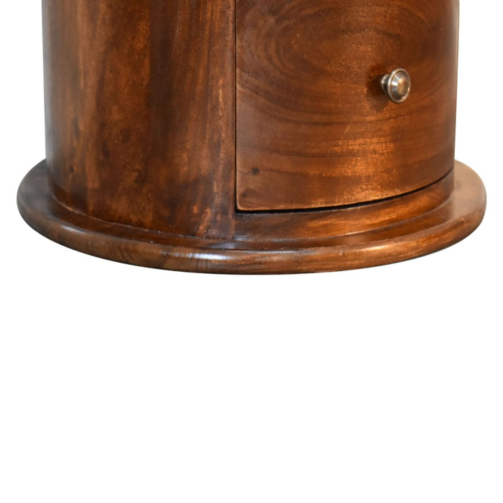 Functional Chestnut Drum End Table - Solid Mango Wood Side Table - product view 8 showing handcrafted solid mango wood...