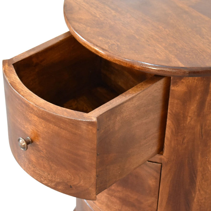 Functional Chestnut Drum End Table - Solid Mango Wood Side Table - product view 7 showing handcrafted solid mango wood...