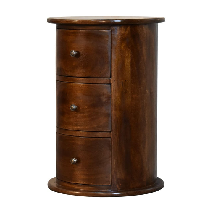 Functional Chestnut Drum End Table - Solid Mango Wood Side Table - product view 4 showing handcrafted solid mango wood...