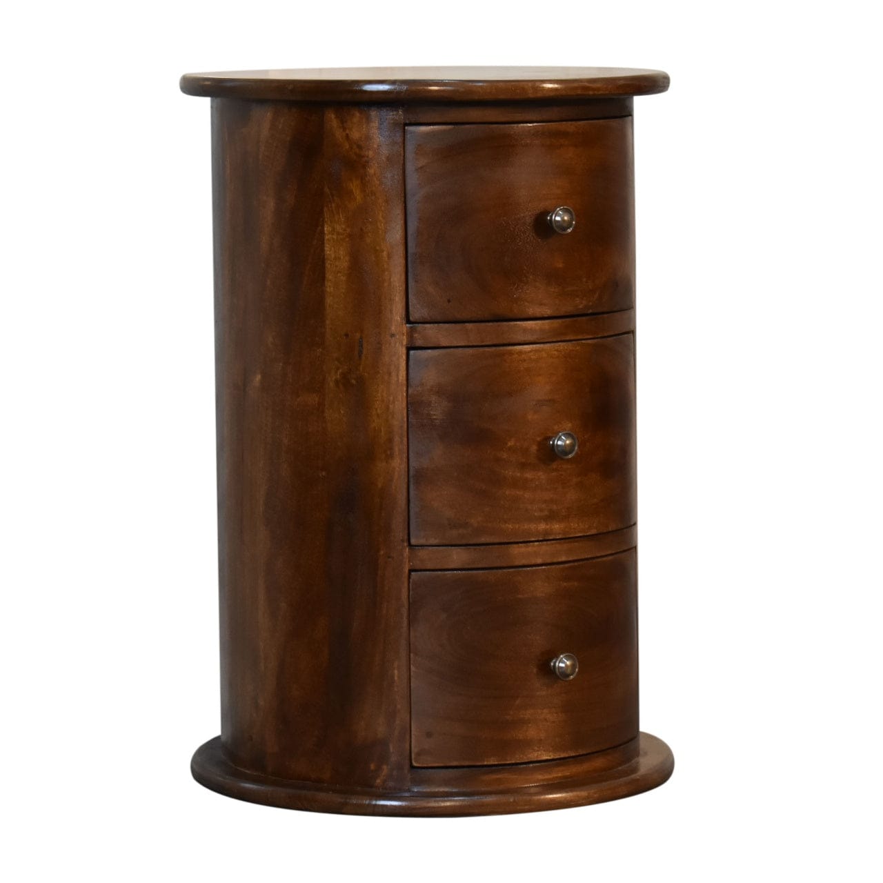 Functional Chestnut Drum End Table - Solid Mango Wood Side Table - product view 3 showing handcrafted solid mango wood...