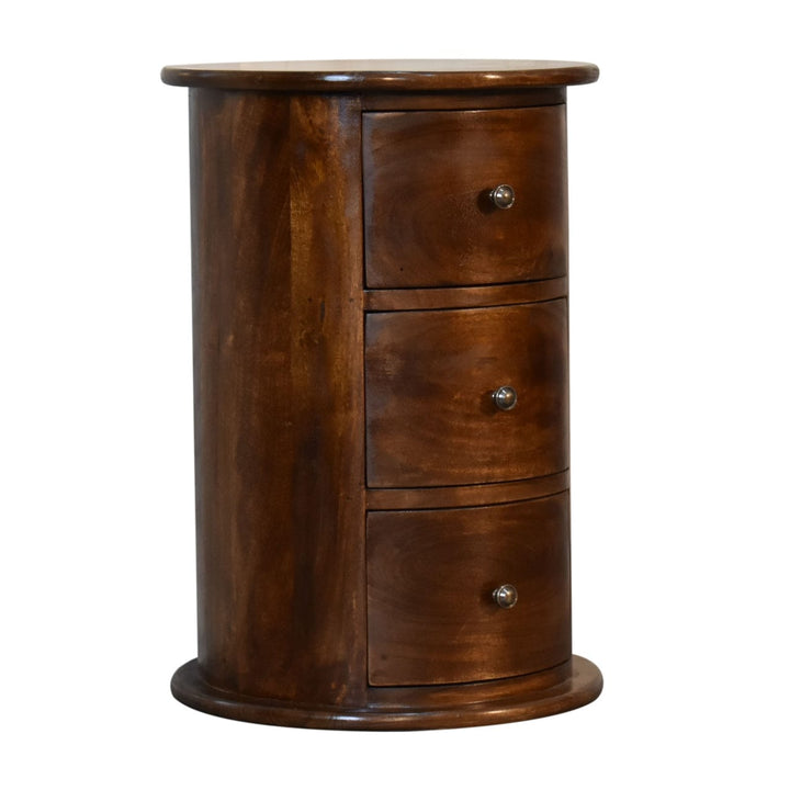 Functional Chestnut Drum End Table - Solid Mango Wood Side Table - product view 3 showing handcrafted solid mango wood...