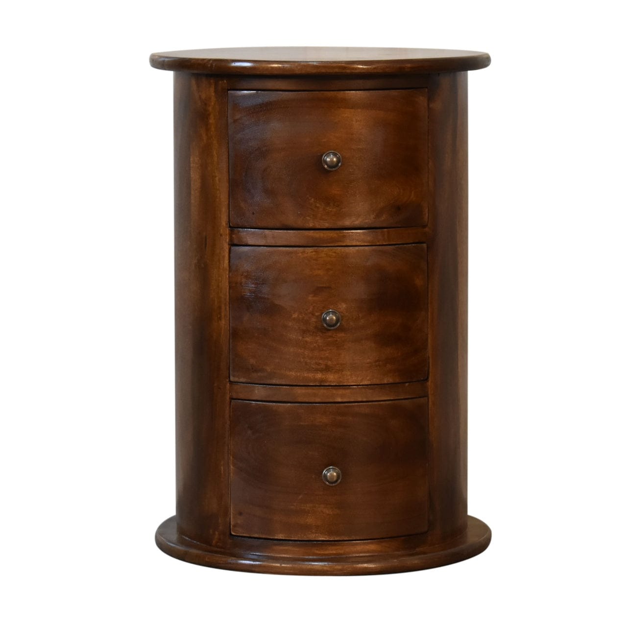 Functional Chestnut Drum End Table - Solid Mango Wood Side Table - product view 2 showing handcrafted solid mango wood...
