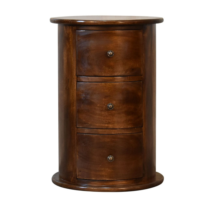 Functional Chestnut Drum End Table - Solid Mango Wood Side Table - product view 2 showing handcrafted solid mango wood...