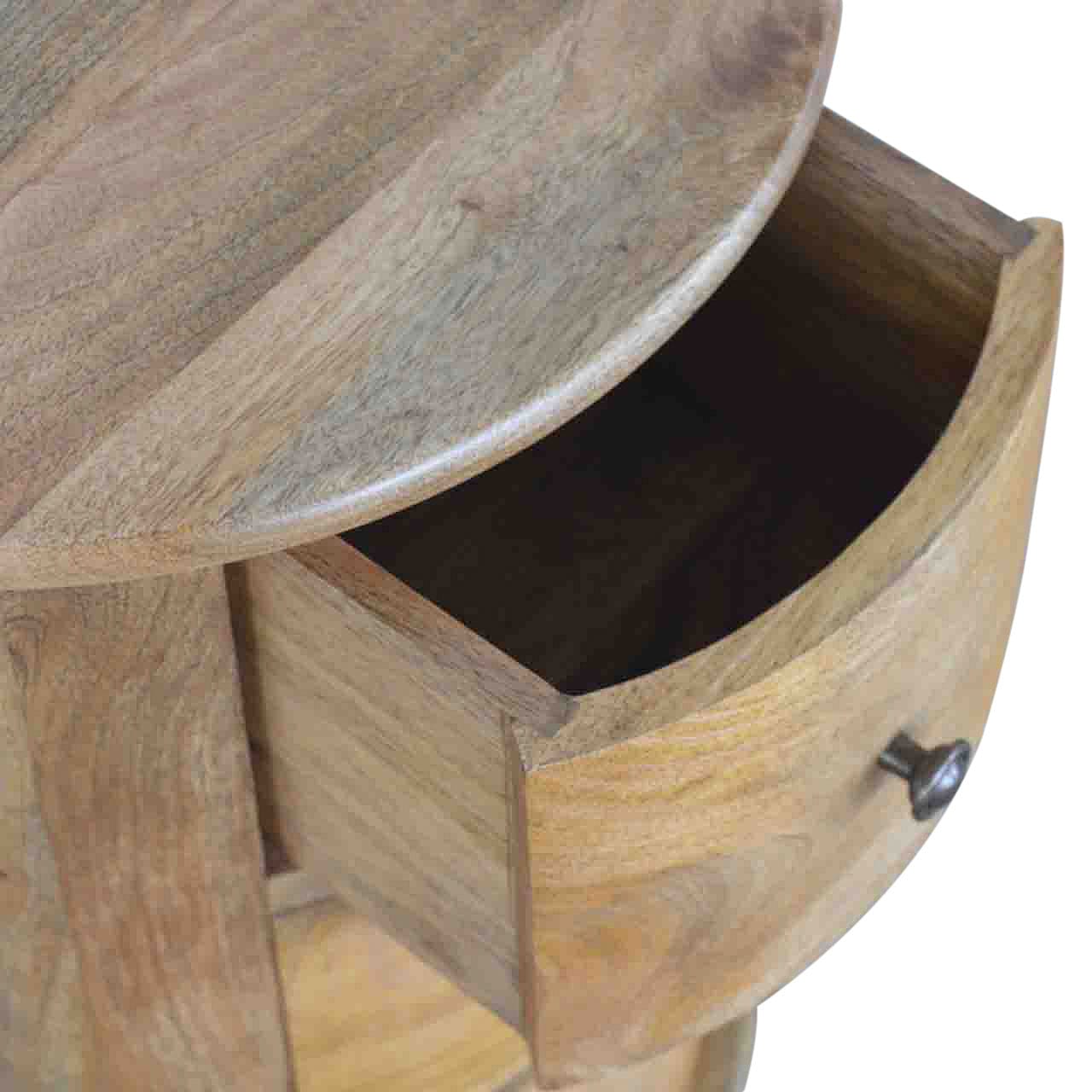 Functional 3 Drawer Drum Table - Solid Mango Wood End Tble - product view 5 showing handcrafted solid mango wood furniture