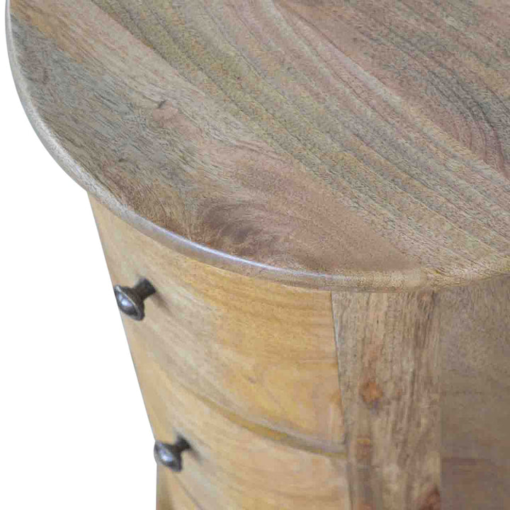 Functional 3 Drawer Drum Table - Solid Mango Wood End Tble - product view 4 showing handcrafted solid mango wood furniture