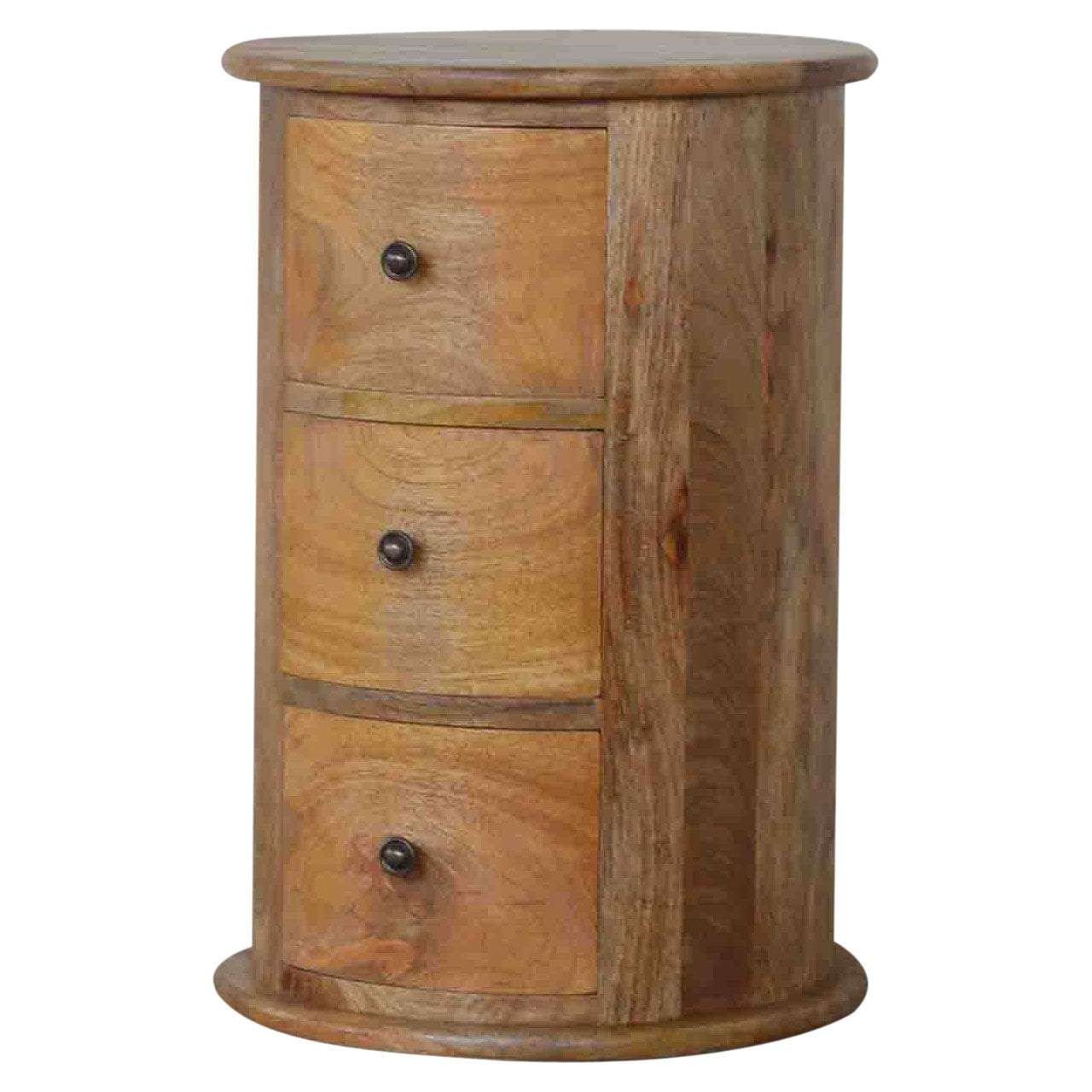 Functional 3 Drawer Drum Table - Solid Mango Wood End Tble - product view 2 showing handcrafted solid mango wood furniture