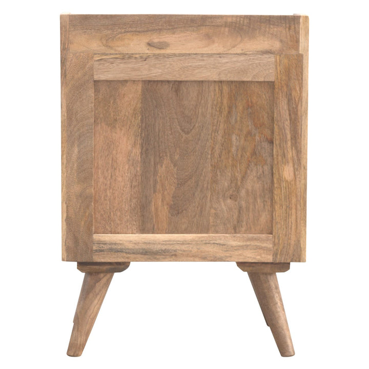 Functional 3 Drawer Gallery Nightstand - Solid Mango Wood Bedside Table for Bedroom - product view 7 showing handcrafted...