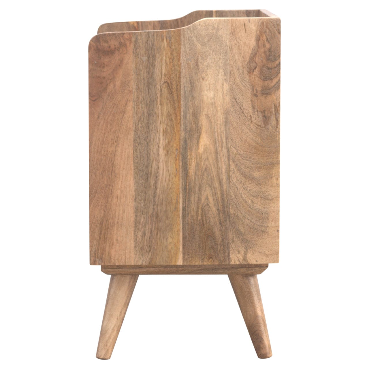 Functional 3 Drawer Gallery Nightstand - Solid Mango Wood Bedside Table for Bedroom - product view 6 showing handcrafted...