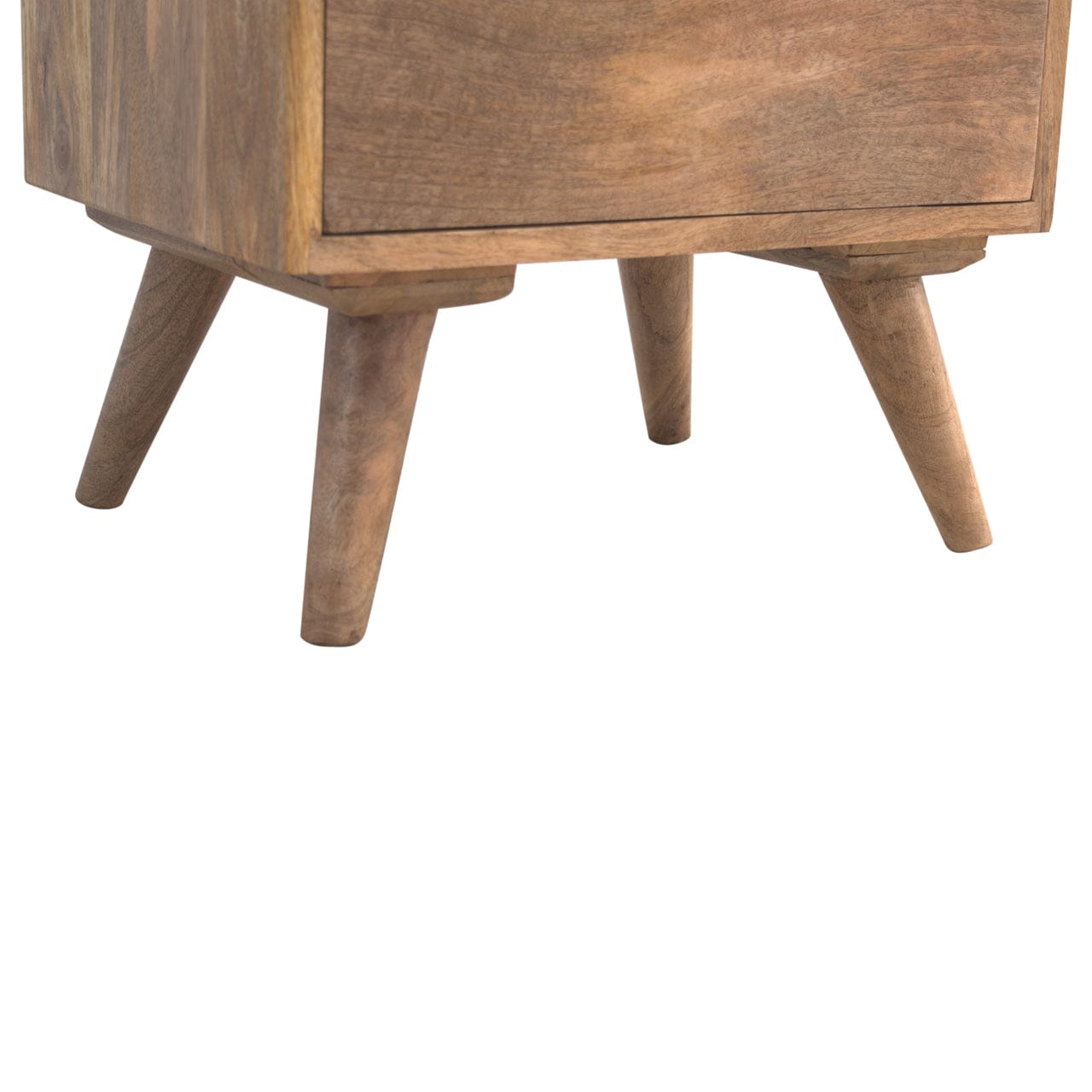 Functional 3 Drawer Gallery Nightstand - Solid Mango Wood Bedside Table for Bedroom - product view 5 showing handcrafted...