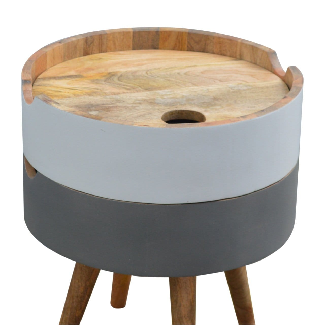 Functional 3 Drawer Grey Paint Nightstand - Solid Mango Wood Bedside Table for Bedroom - product view 5 showing...