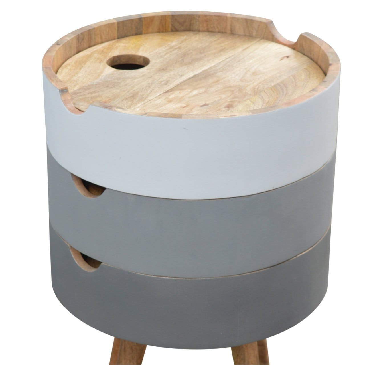 Functional 3 Drawer Grey Paint Nightstand - Solid Mango Wood Bedside Table for Bedroom - product view 3 showing...