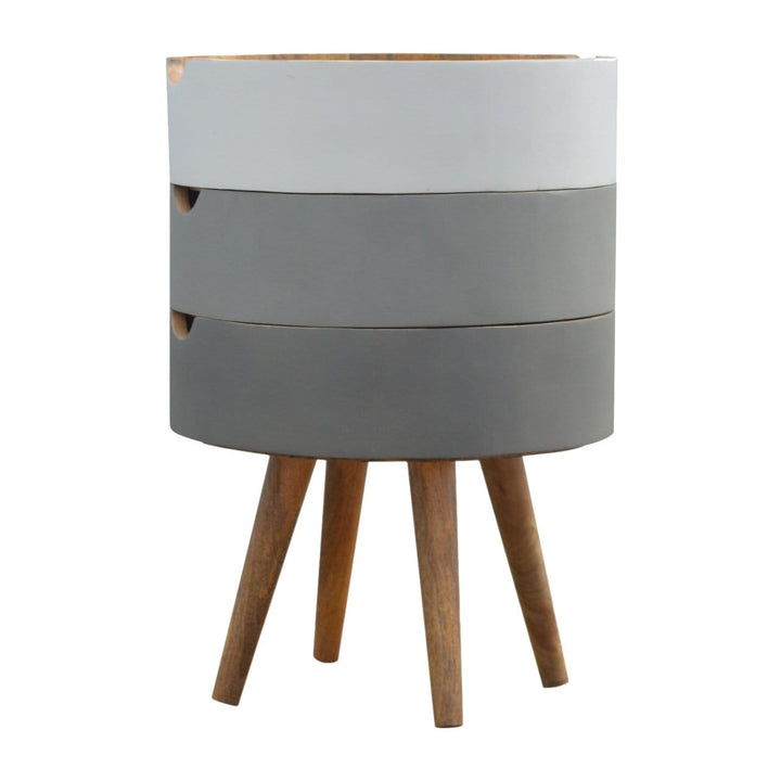 Functional 3 Drawer Grey Paint Nightstand - Solid Mango Wood Bedside Table for Bedroom - product view 2 showing...