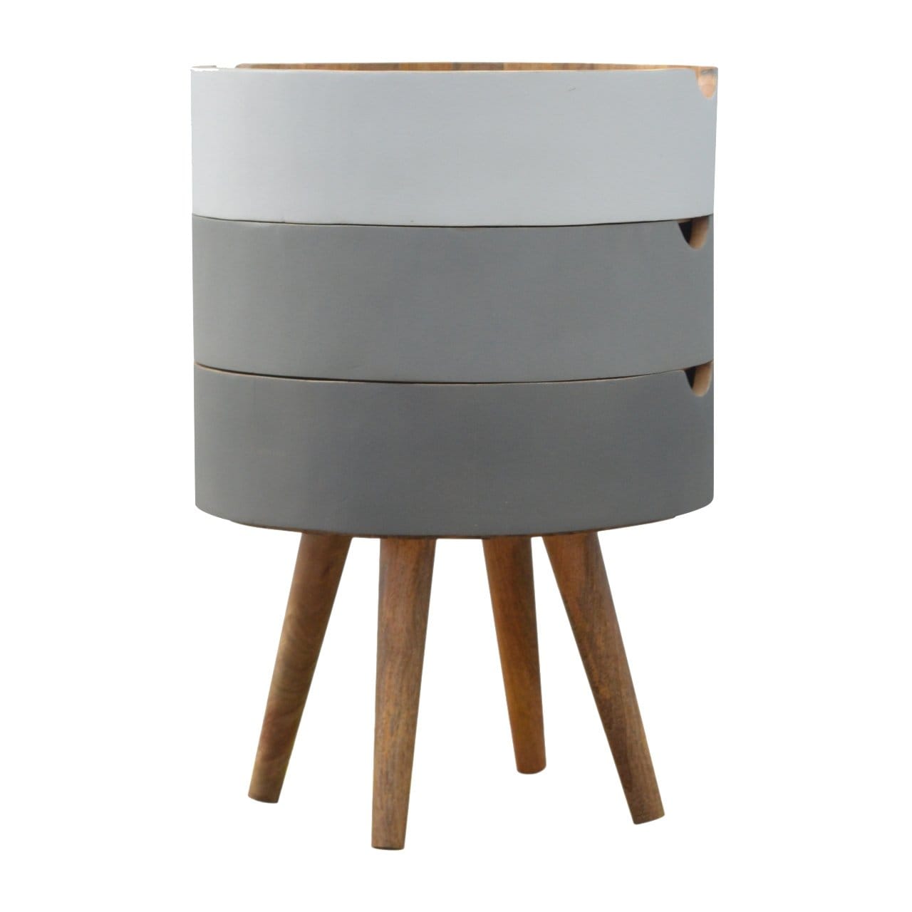 Functional 3 Drawer Grey Paint Nightstand - Solid Mango Wood Bedside Table for Bedroom - main view showing handcrafted...