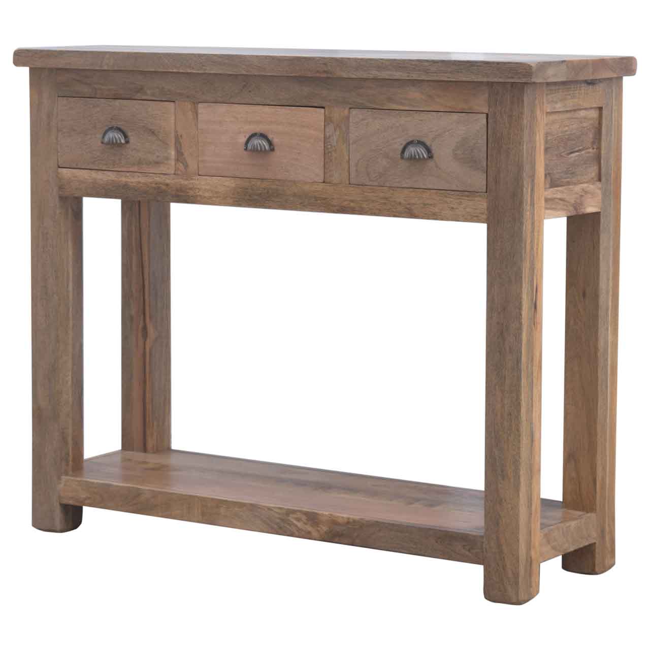 Functional 3 Drawer Hallway Console in Solid Mango Wood - product view 3 showing handcrafted solid mango wood furniture