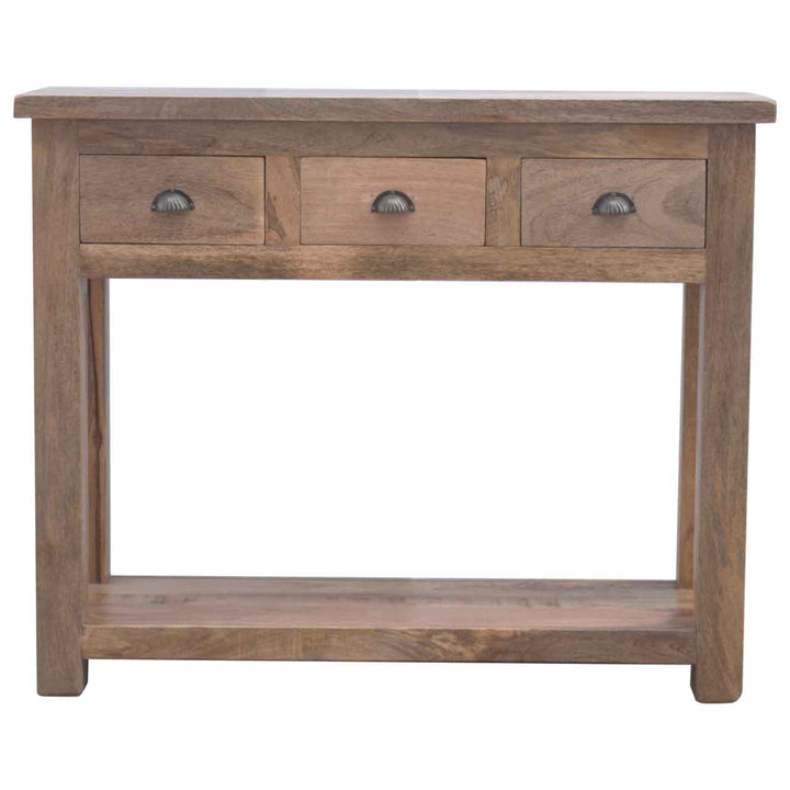 Functional 3 Drawer Hallway Console in Solid Mango Wood - main view showing handcrafted solid mango wood console table