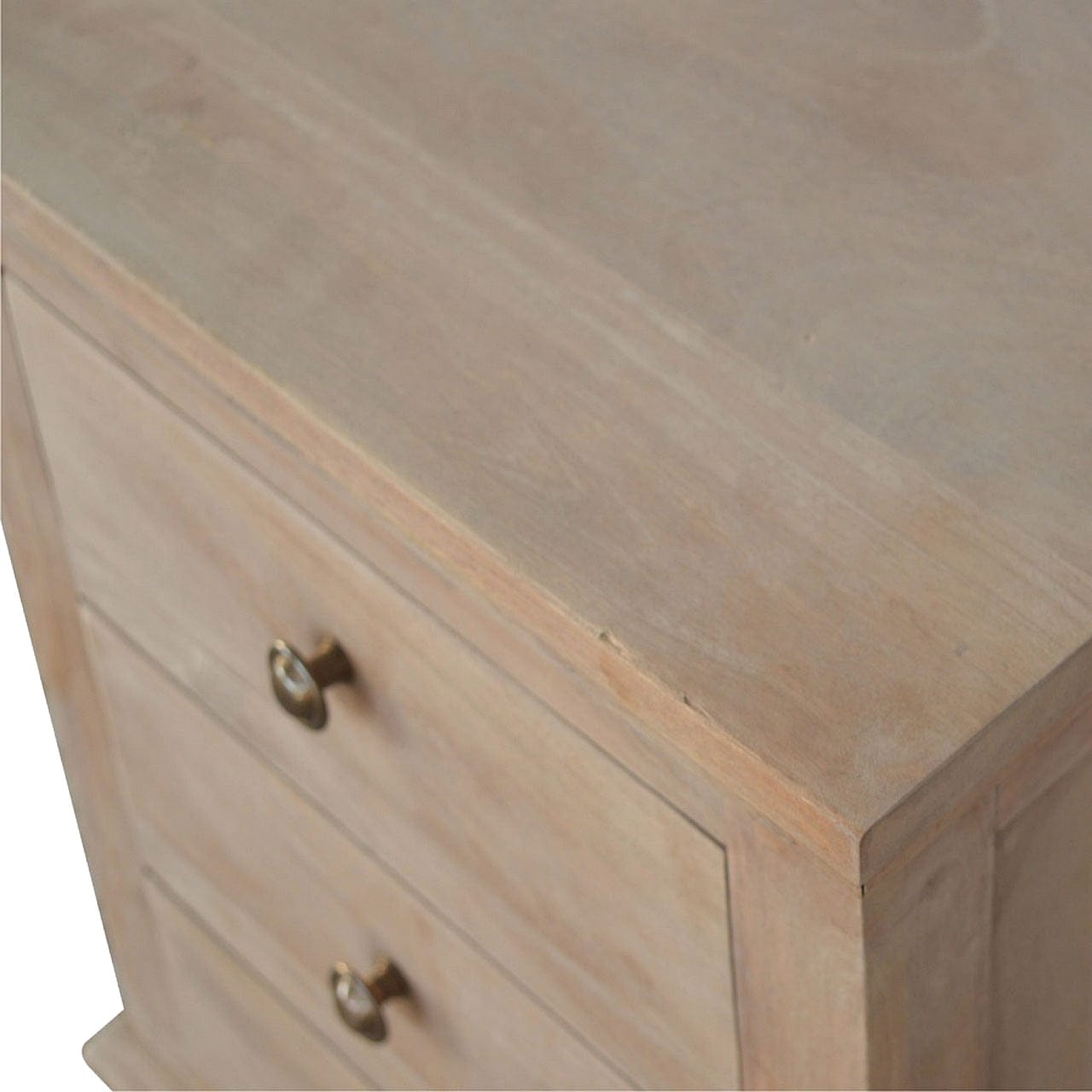 Functional 3 Drawer Mango Wood Nightstand - Solid Mango Wood Bedside Table for Bedroom - product view 5 showing...