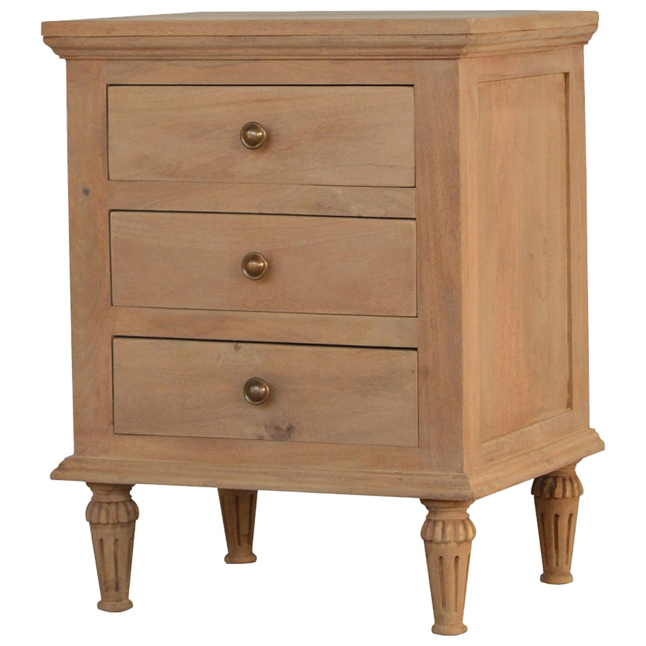 Functional 3 Drawer Mango Wood Nightstand - Solid Mango Wood Bedside Table for Bedroom - product view 2 showing...
