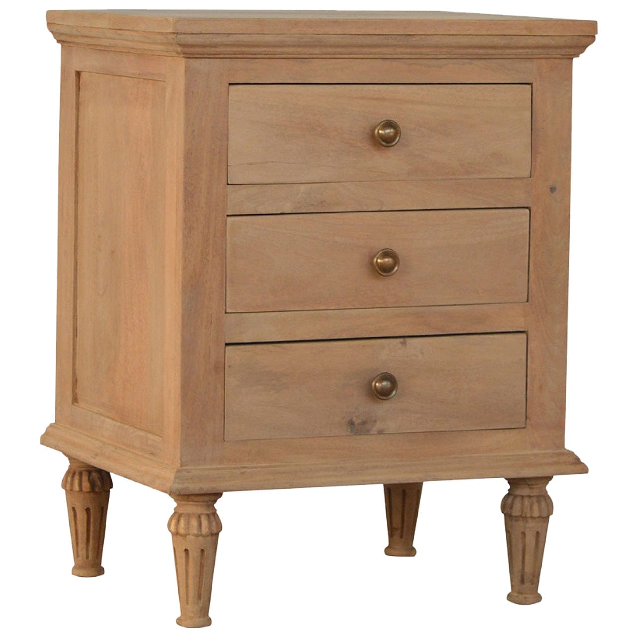 Functional 3 Drawer Mango Wood Nightstand - Solid Mango Wood Bedside Table for Bedroom - main view showing handcrafted...