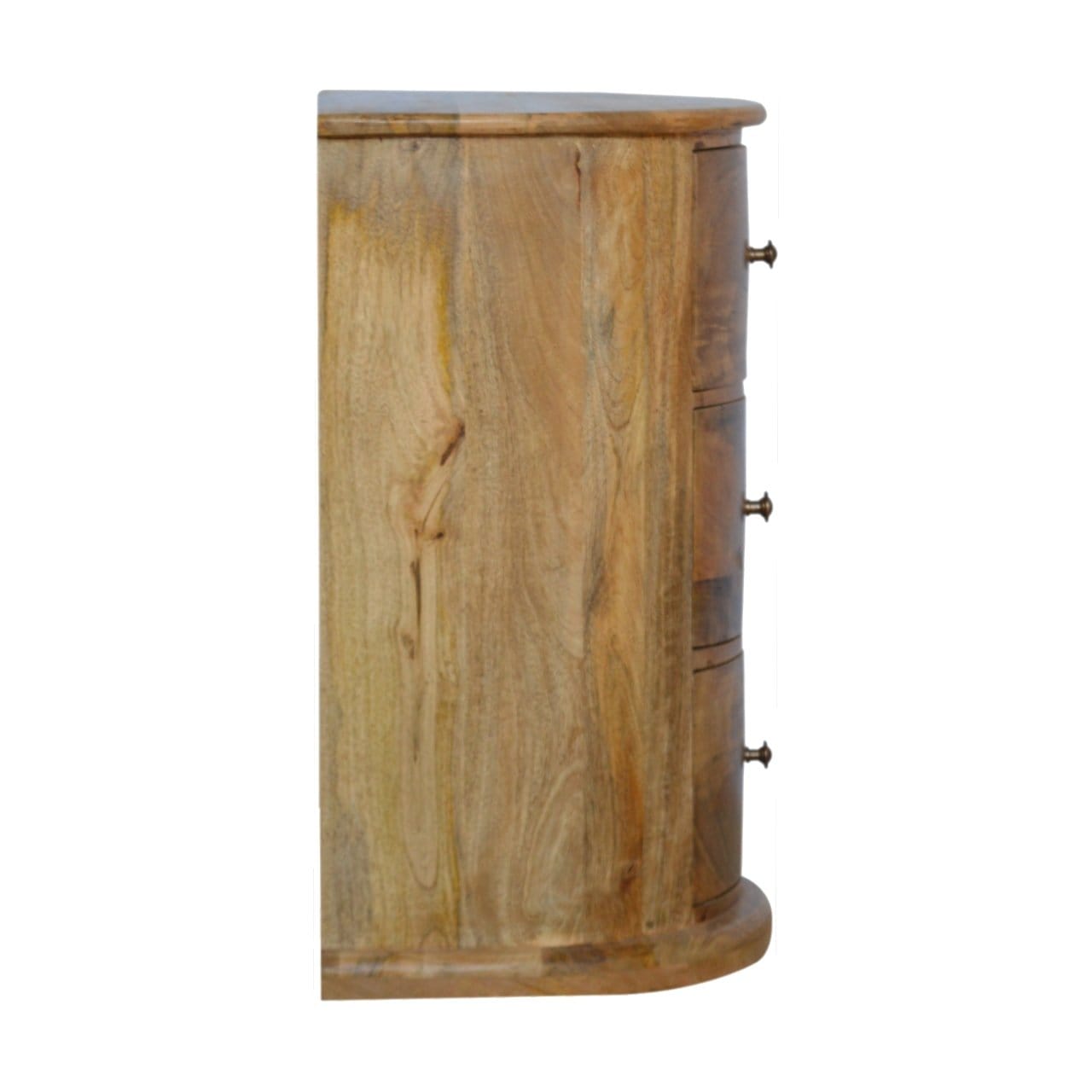 Functional 3 Drawer Serpentine Drum Dresser - Solid Mango Wood Storage Chest for Bedroom - product view 7 showing...
