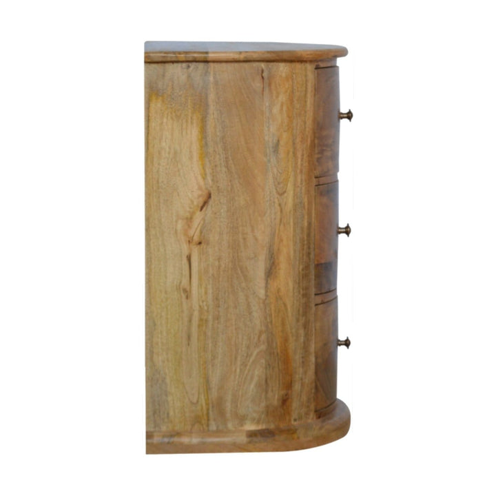 Functional 3 Drawer Serpentine Drum Dresser - Solid Mango Wood Storage Chest for Bedroom - product view 7 showing...