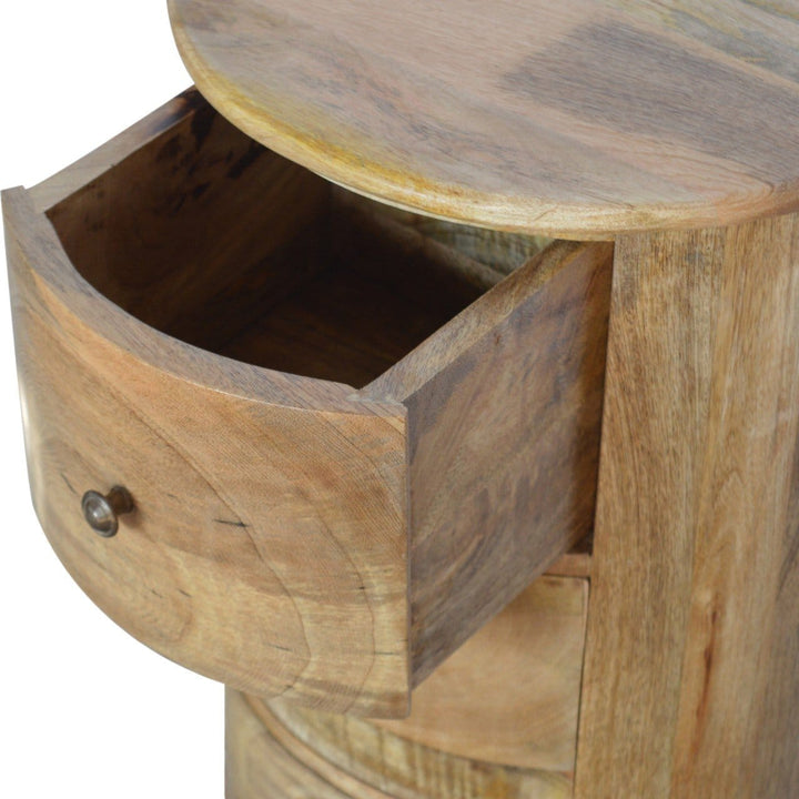 Functional 3 Drawer Serpentine Drum Dresser - Solid Mango Wood Storage Chest for Bedroom - product view 5 showing...