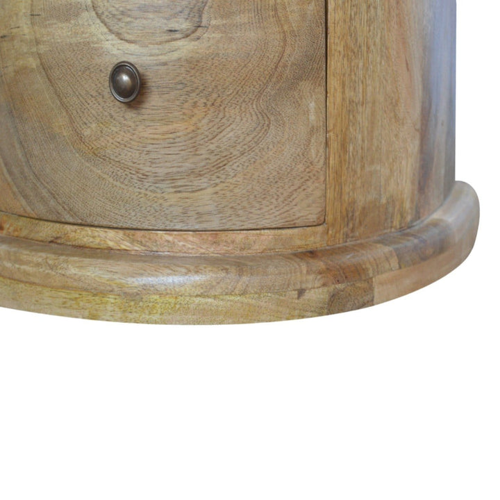 Functional 3 Drawer Serpentine Drum Dresser - Solid Mango Wood Storage Chest for Bedroom - product view 3 showing...