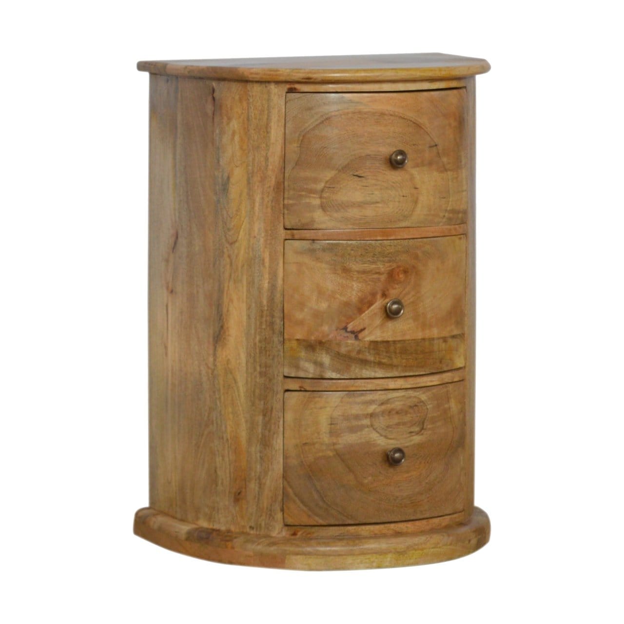 Functional 3 Drawer Serpentine Drum Dresser - Solid Mango Wood Storage Chest for Bedroom - main view showing handcrafted...