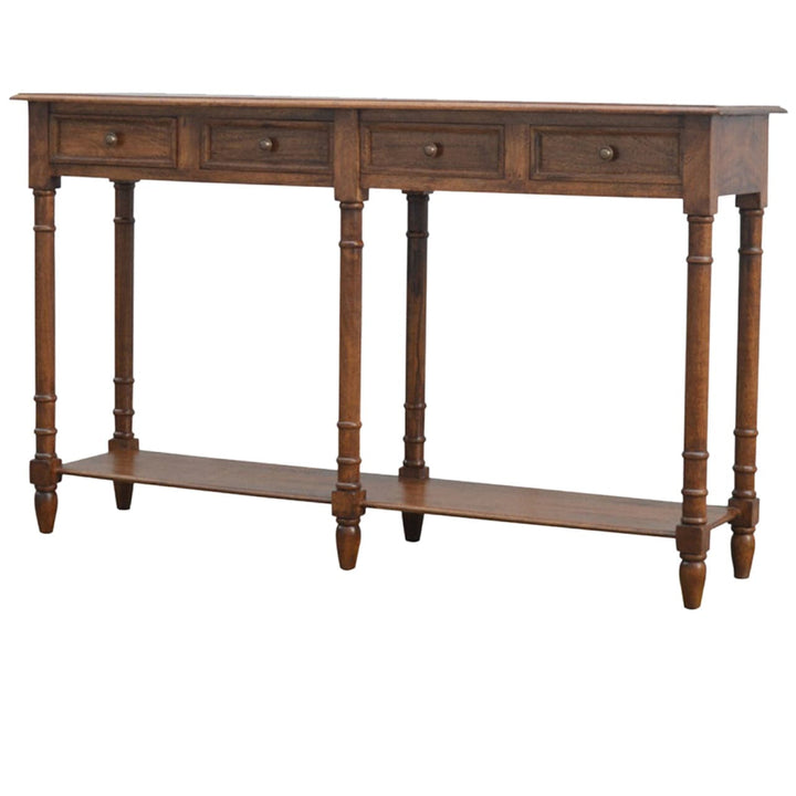 Functional 4 Drawer Hallway Console Table - Solid Mango Wood Hallway Console for Entryway - product view 2 showing...