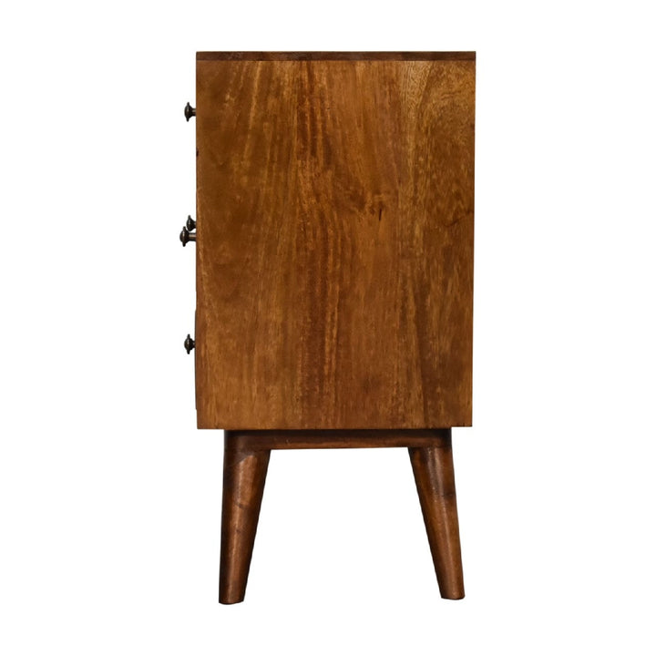 Functional 4 Drawer Multi Chestnut Nightstand - Solid Mango Wood Bedside Table for Bedroom - product view 9 showing...