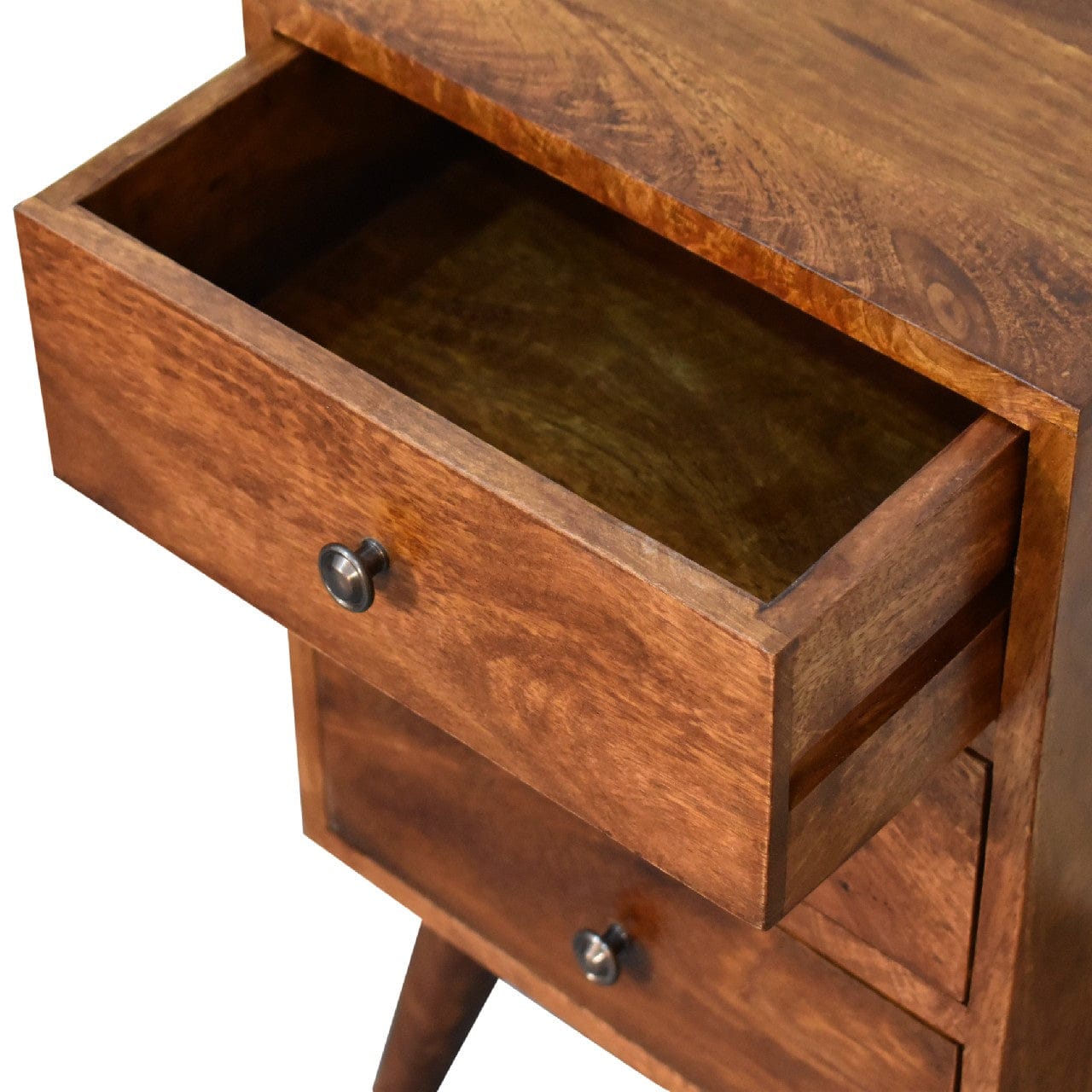 Functional 4 Drawer Multi Chestnut Nightstand - Solid Mango Wood Bedside Table for Bedroom - product view 7 showing...