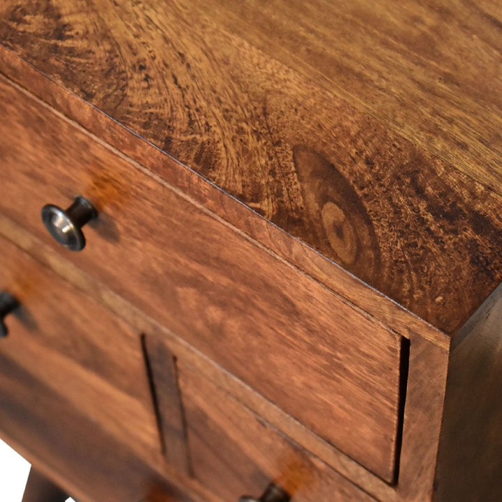 Functional 4 Drawer Multi Chestnut Nightstand - Solid Mango Wood Bedside Table for Bedroom - product view 6 showing...