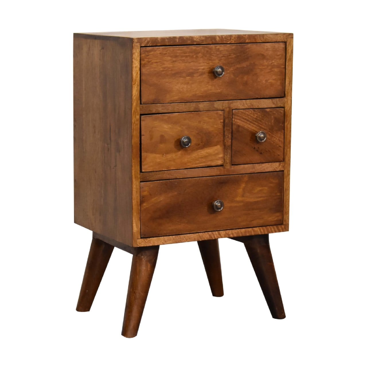 Functional 4 Drawer Multi Chestnut Nightstand - Solid Mango Wood Bedside Table for Bedroom - product view 4 showing...